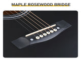 Matte black 41-inch Dreadnought barrel-shaped cutaway acoustic guitar with pick, strings, capo, gig 65286238