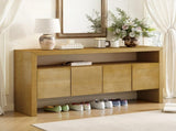 U_Style 60" 4-Door Sideboard, Modern Minimalist Solid Veneer Sideboard with Open Shelf, Natural N711P289132O