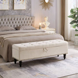 59" Bed Bench Ottoman with Storage Beige Fabric W1097124941
