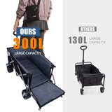 Collapsible Folding Wagon 300L,49" Extra Long Collapsible Wagon with Tailgate, All-Terrain 7"x 4" W321P269236