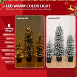 ZUN Set of 3 Pre-lit Xmas Trees with Pot Stands, 3/4/5 FT Snow Flocked Artificial Christmas Trees with 53610875