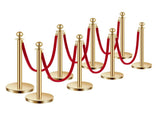 8Pcs Gold Stanchions & Red Velvet Ropes Set, Stainless Steel Posts with Hollow Base, Crowd Control 86314001