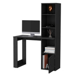 ZUN Peterson Computer Desk with 4-Tier Bookcase and 1-Door Cabinet Black B062111729