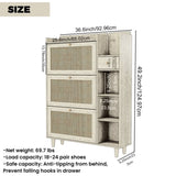 ZUN Natural Bohemia Style Shoe Cabinet, Shoe Rack Cabinet with 3 Rattan Flip Drawers,3 Square Shelves W2557P175977