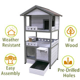 Three Story Outdoor Cat House with Balcony, Large Feral Villa Cat Shelter Weatherproof, 3 Story W1431P284943