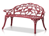 Outdoor Cast Aluminum Patio Bench, Porch Bench Chair with Curved Legs Rose Pattern, Red 57565215