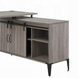 ZUN Grey Oak and Black 1-Drawer Writing Desk with USB Port B062P209221