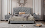 Queen Size Upholstered Bed Frame with Rivet Design, Modern Velvet Platform Bed with Tufted WF316750AAE