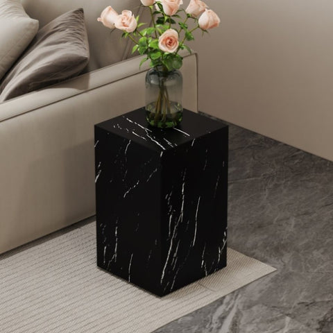 ZUN 11.8*11.8*19.6 Inch Black Marble Texture MDF Coffee Table - Luxurious Design, Perfect Living Room W1151P218681