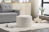 007-Velvet Fabric Storage Round Ottoman Footstool With Wooden Shelving,Ivory W527121976