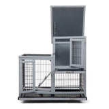 Detachable Rabbit Hutch with Removable Tray and Rolling Casters, GrayWhite W2181P190614