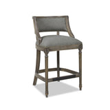 Paris 26.5" Farmhouse Counter Height Bar Stool with Backrest, Heathered Grey Linen B2719P238378