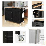Kitchen Island Cart with Solid Wood Top and Locking Wheels,54.3 Inch Width,4 Door Cabinet and Two 59372861