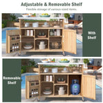 ZUN Outdoor Kitchen Island, Rolling Bar Cart & Storage Cabinet, Farmhouse Solid Wood Outdoor Grill Table 68264633