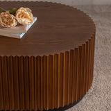Handcraft Round Nesting Coffee Table Set of 2, - Chic Wave Stripe Edge, Modern Stylish Wooden Circle W3158P323241