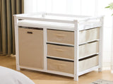 Wooden Frame Removable Top White Painted Pine Children's Cot with 3 Fabric Drawers 1 Fabric Bag 83557884