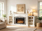 Fireplace TV Stand White Painted Top Washed White Melamine Cabinet, 178.3*40*92cm, MDF with 03325897