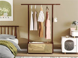 2-in-1 Bamboo Clothing Rack with Rolling Wheels & 60L Storage Basket - Brown 74073480