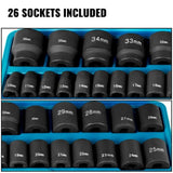Drive Impact Socket Set,1/2" Drive 26-Piece 12-Point Shallow Metric Socket Set 61787251