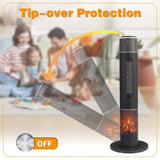 33" Tower Space Heater with 3D Flame, 1500W Portable Electric Heater with Thermostat, 60&deg 35471126