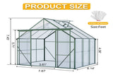 8X6FT-Green Double Door Polycarbonate Greenhouse Raised Base and Anchor Aluminum Heavy Duty Walk-in 16614730