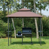 Outdoor BBQ Canopy Gazebo with 2 Side Shelves,8' x 5' Coffee Color 51933183