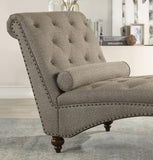 Modern Stylish Brown Color 1pc Chaise Button-Tufted Nailhead Trim w Bolster Pillow Comfortable B01165808