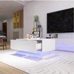 ZUN High Glossy Coffee Table with 2 Drawers have RGB Led Light with Buletooth Control 64560580