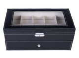 20 Compartments Dual Layers Elegant Wooden Watch Collection Box Black 74095307