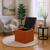 Orange Corduroy Storage Ottoman with Rubber Feet Compact Soft Cube Seat, 424244cm 31608357