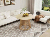 Round Coffee Table, Grille Molding, Suitable for Bedroom, Living Room, Balcony W688P202822
