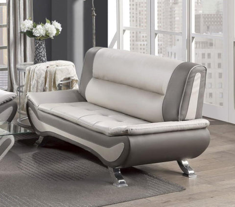 ZUN Modern Living Room Furniture 1pc Loveseat Beige and Gray PU Upholstered Chrome Finish Metal Legs B011P183382