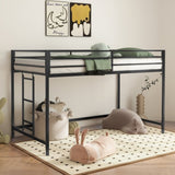 ZUN Adam sturdy junior twin loft bunk black for kids with easy climbing ladder, space saving B083P168426