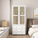 Hollow pattern 2 door 3 drawer wardrobe, the collision of wood color and white, suitable for 04996818