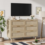 ZUN Rattan 6 Drawer Dresser for Bedroom, Wood Dresser & Chest of Drawers with Metal Handles 51" W2181P270056