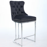 25" Counter Height Bar Stools Set of 2, Modern Velvet Barstools with Button Back&Rivet Trim W1143P217851