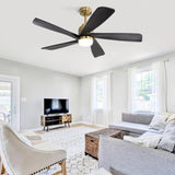 ZUN 52 Inch Ceiling Fan With Dimmable LED Light 5 Solid Wood Blades Smart Remote Control Reversible DC W934P200096