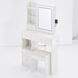 29.2" Small Size Left Drawer Desktop Vanity Table Cushioned Stool, 2 AC2 USB Power Station, Hair W3258P291493