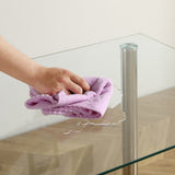 4-seat simple rectangular cylindrical leg table tempered glass stainless steel clear glass 110 70 20483768