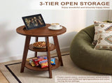 Solid Wood 3-Tier Round End Table, 23.6 Inch Tall Side Table with Storage Shelves, Modern Wood W3204P577551