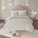 3-Piece Tufted Cotton Chenille Medallion Comforter Set Grey Full/Queen B03597077