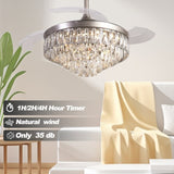 ZUN 42 Inches Crystal Ceiling Fan Silver Crystal Ceiling Fan Chandelier with Remote 6 Speeds 3 Colors W2352P204473