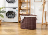 100L Handwoven Laundry Hamper with Lid, Double Laundry Basket with Removable Washable Liner, Brown 33110528