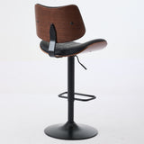 ZUN Walnut Bentwood Bar Stools Mid Century Modern Adjustable Counter Height Black Leather Upholstered W1143P173514