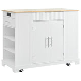 K&K Fluted Kitchen Island with Trash Can Storage Cabinet, Power Outlet, Internal Storage Rack, N707P221571W