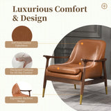 29.2'' Mid-Century Faux Leather Accent Chair with Cushioned Seat, Solid Wood Frame, and Brass-Tipped N767P205863B