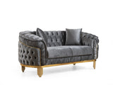 Vanessa Loveseat in Grey and Gold with Fabric button-tufted velvet upholstery Finish 698781499122