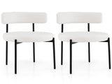 2 PCS White Sherpa Upholstered Dining Chair, Ergonomic Curved Backrest & Wide Round Seat 15230381