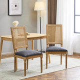 French Country Dining Chairs Elegant Cane Backrest & Upholstered Seats with Fluted Legs N767P263678H