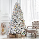 Artificial 6ft Flocked Christmas Tree with 888 PVC Branch Tips, Pine cone*35pcs, 350L Colorful led, 91486641